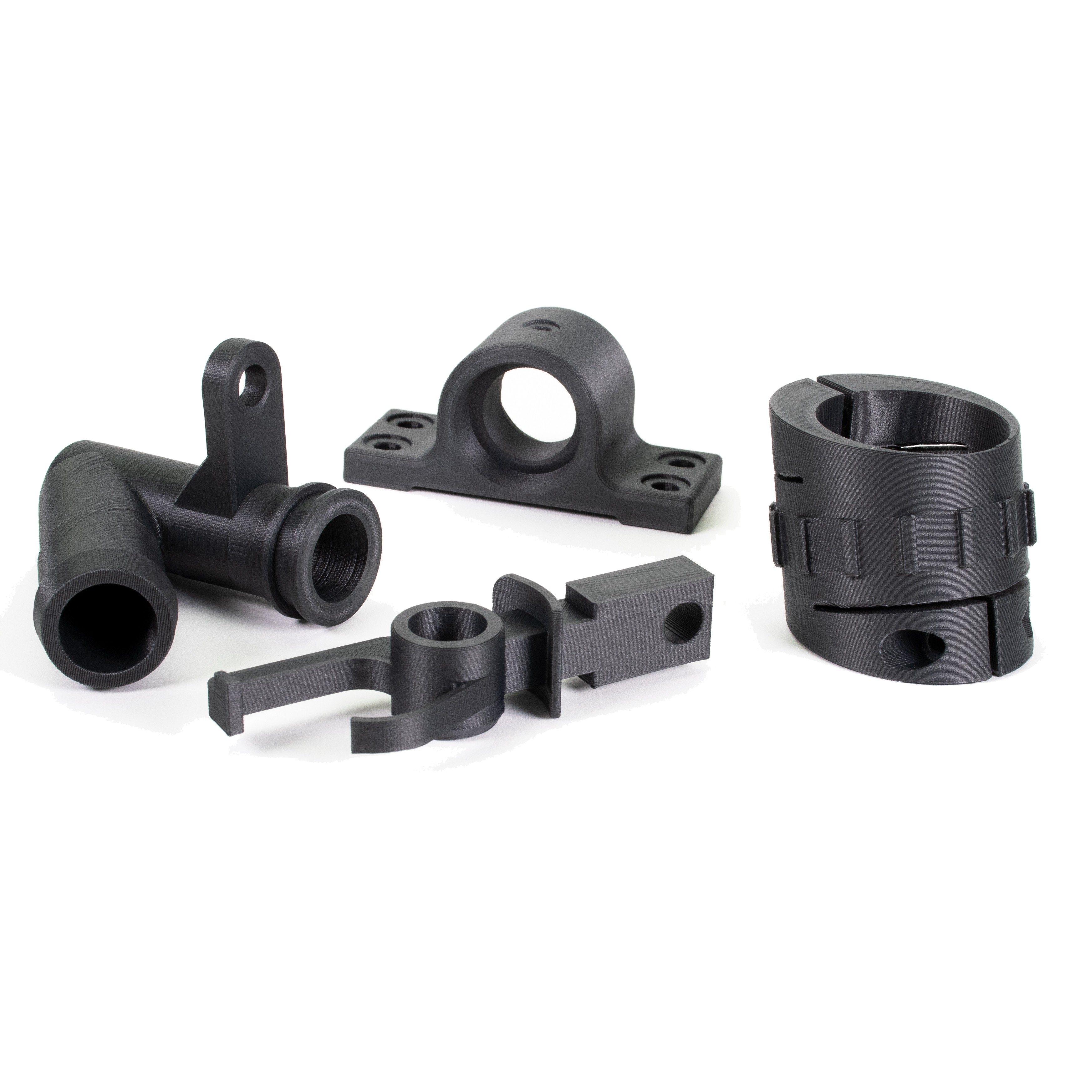 varios technical 3d printed parts from carbon nylon
